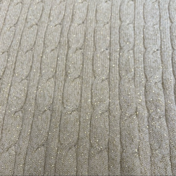 Charter Club Cream and Gold Cable Knit Sweater Shimmer Metallic Old Money - Picture 3 of 6